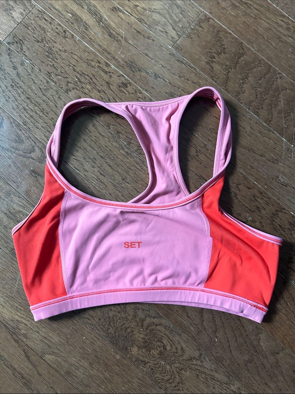 SET Active Pink and Coral Colorblock Racerback Sports Bra